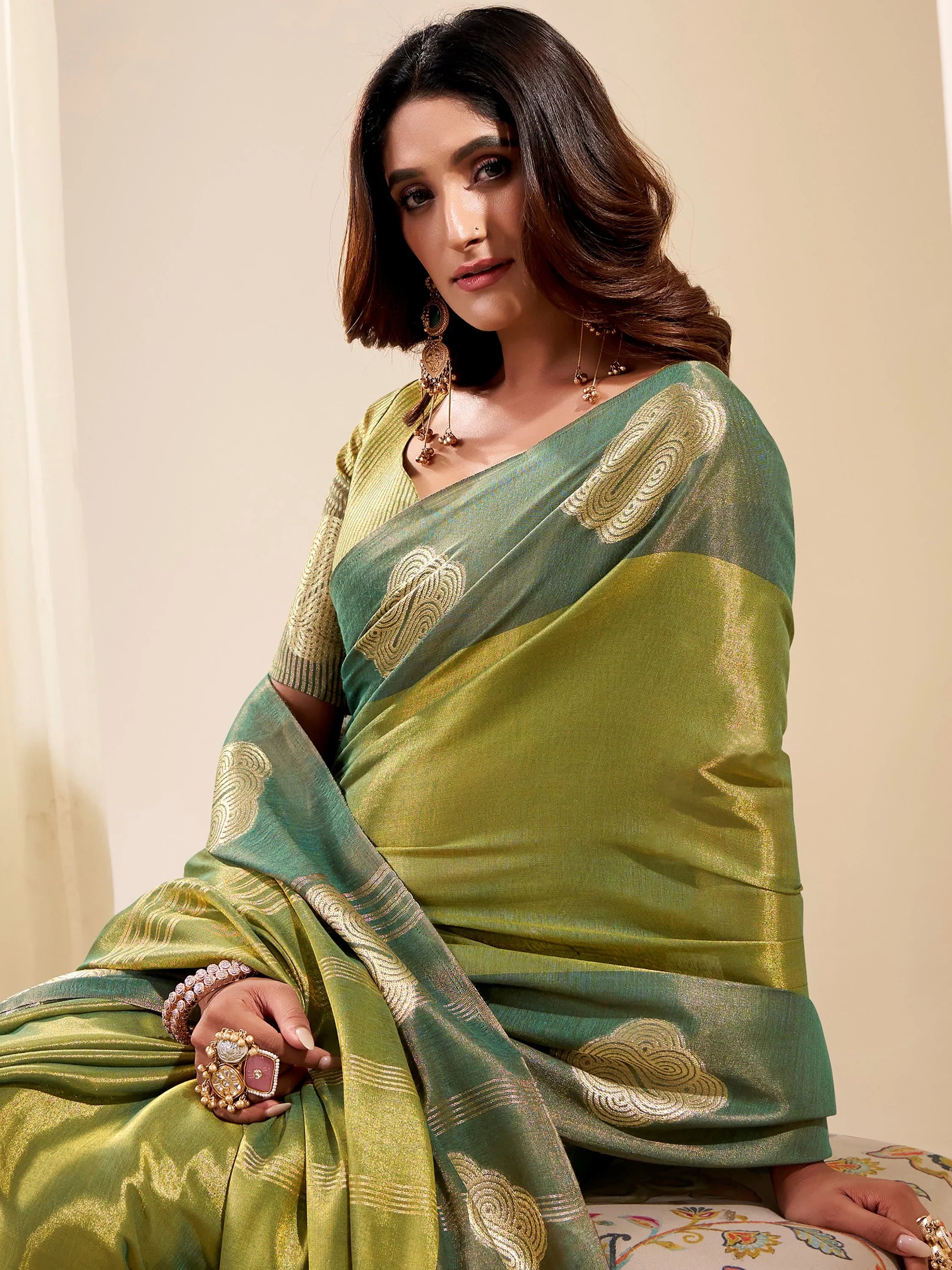 Magnificent Green Zari Weaving Silk Wedding Wear Saree With Blouse