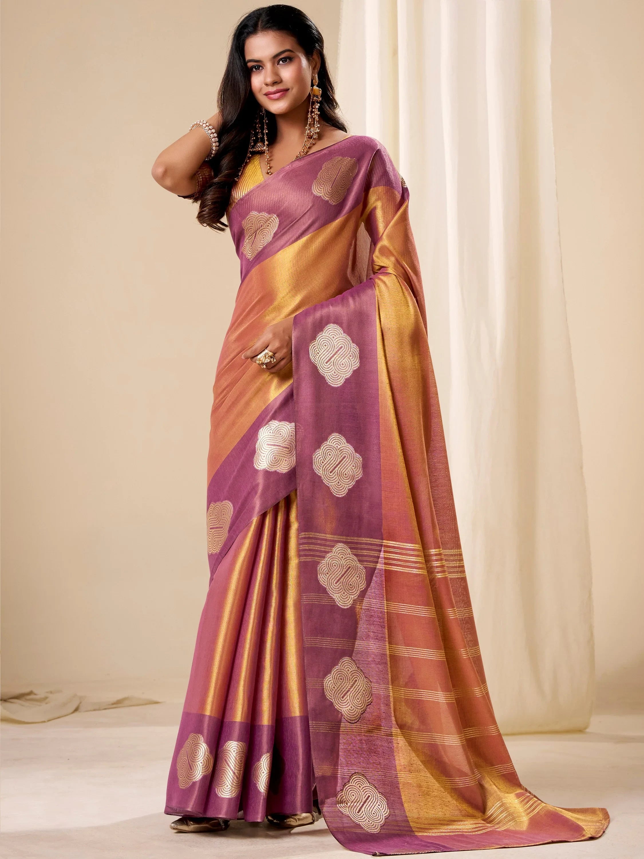 Marvelous Golden Zari Weaving Silk Festival Wear Saree With Blouse
