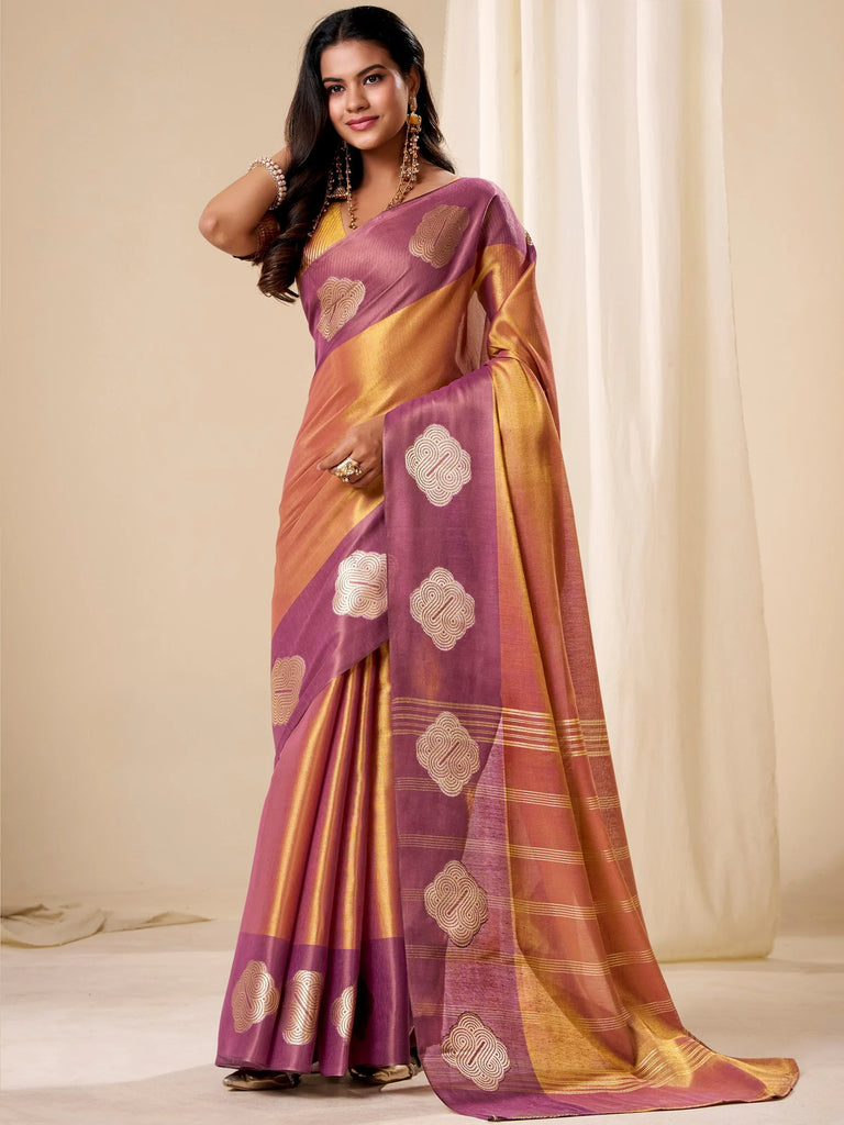 Marvelous Golden Zari Weaving Silk Festival Wear Saree With Blouse