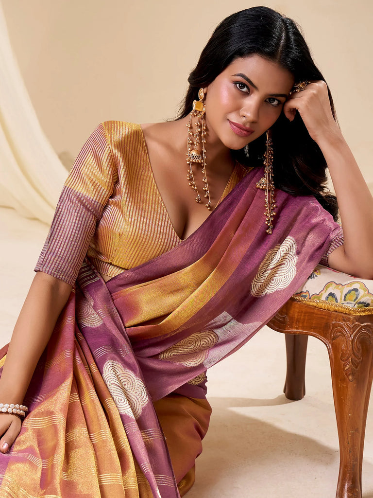 Marvelous Golden Zari Weaving Silk Festival Wear Saree With Blouse