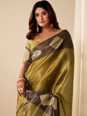 Lovely Olive Green Zari Weaving Silk Function Wear Saree With Blouse