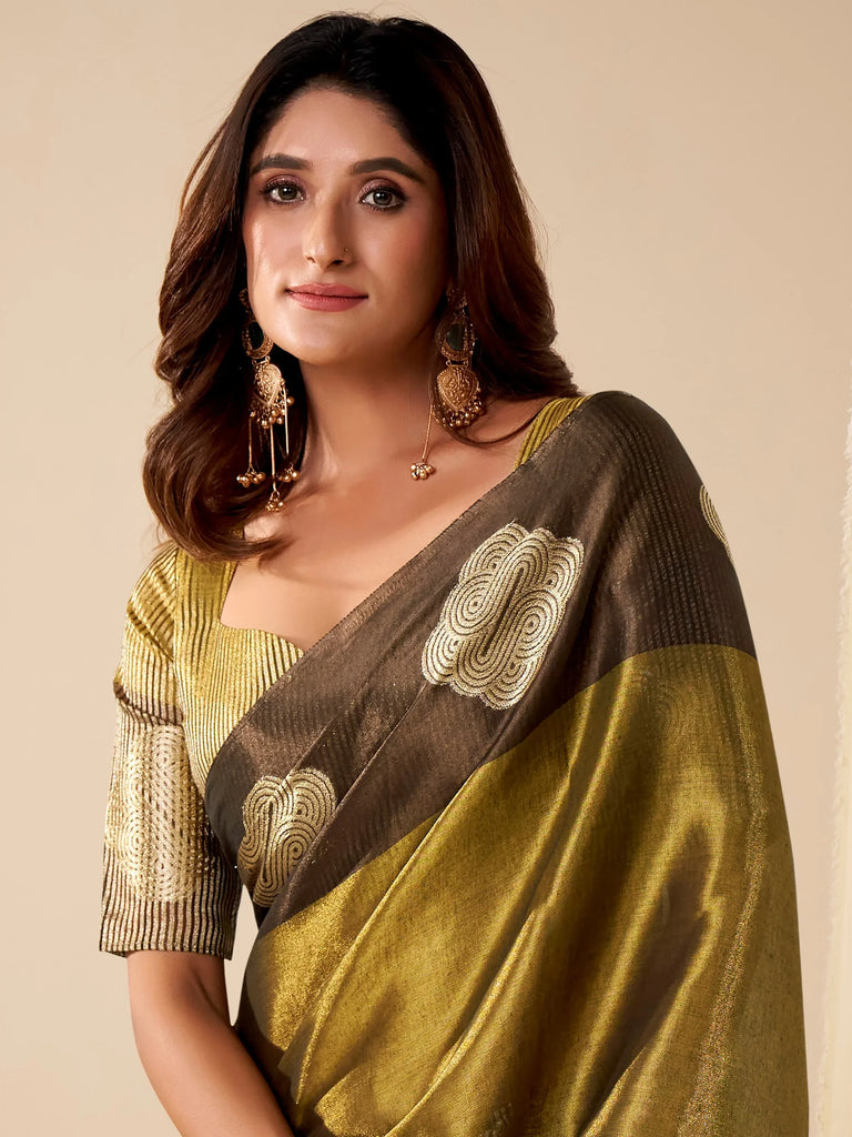 Lovely Olive Green Zari Weaving Silk Function Wear Saree With Blouse