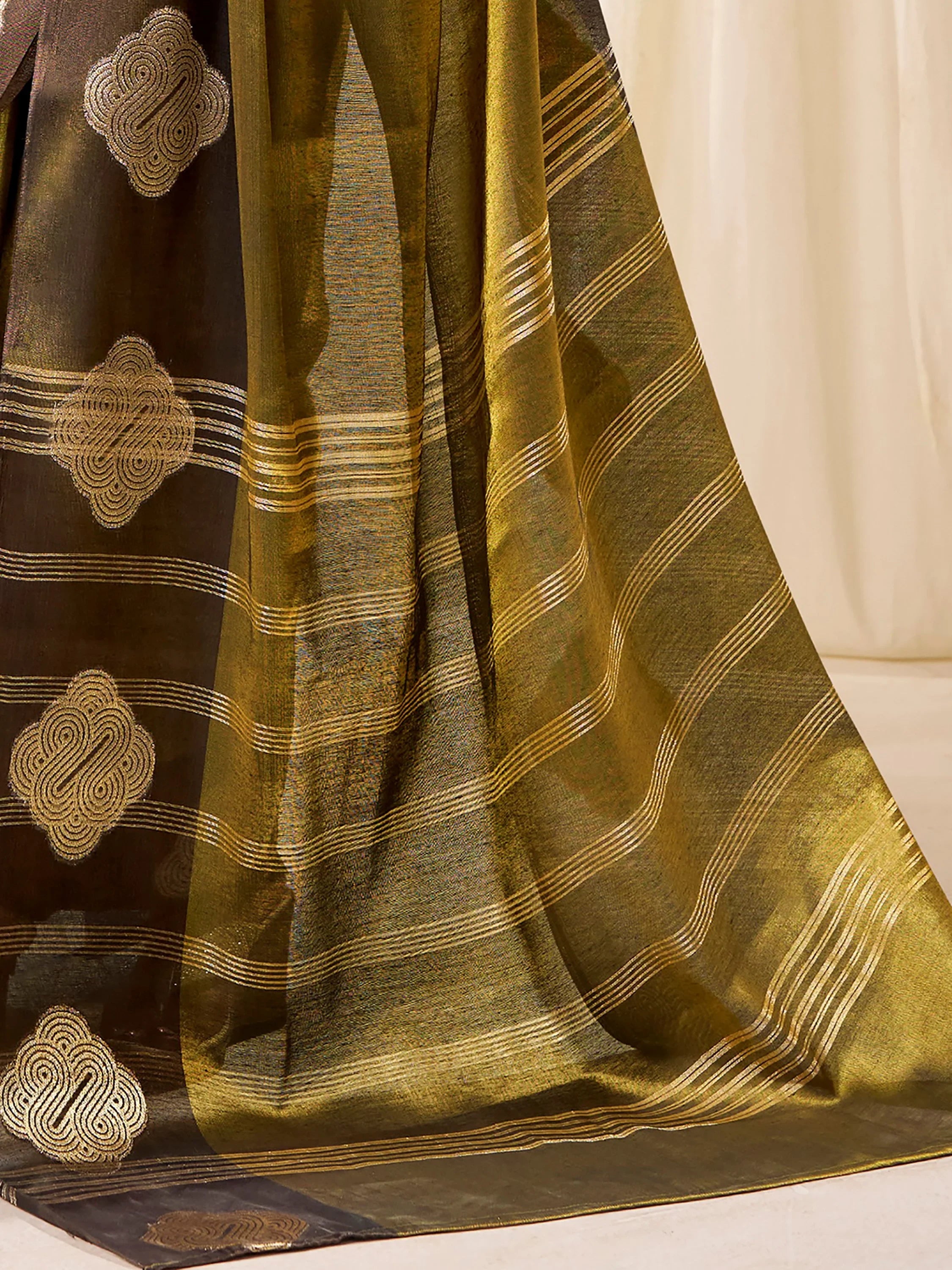 Lovely Olive Green Zari Weaving Silk Function Wear Saree With Blouse