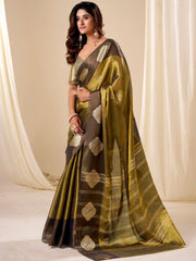 Lovely Olive Green Zari Weaving Silk Function Wear Saree With Blouse