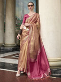 Sensual Peach Zari Weaving Tissue Festival Wear Saree With Blouse