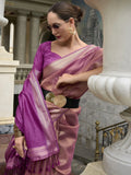 Alluring Pink Zari Weaving Tissue Event Wear Saree With Blouse