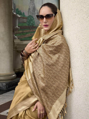 Precious Golden Color Zari Weaving Tissue Party Wear Saree With Blouse