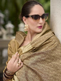 Precious Golden Color Zari Weaving Tissue Party Wear Saree With Blouse