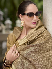 Precious Golden Color Zari Weaving Tissue Party Wear Saree With Blouse