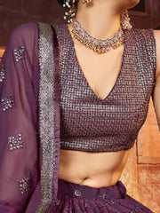 Phenomenal Wine Sequins Embroidered Georgette Lehenga Choli