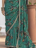 Marvelous Green Floral Printed Silk Saree With Blouse
