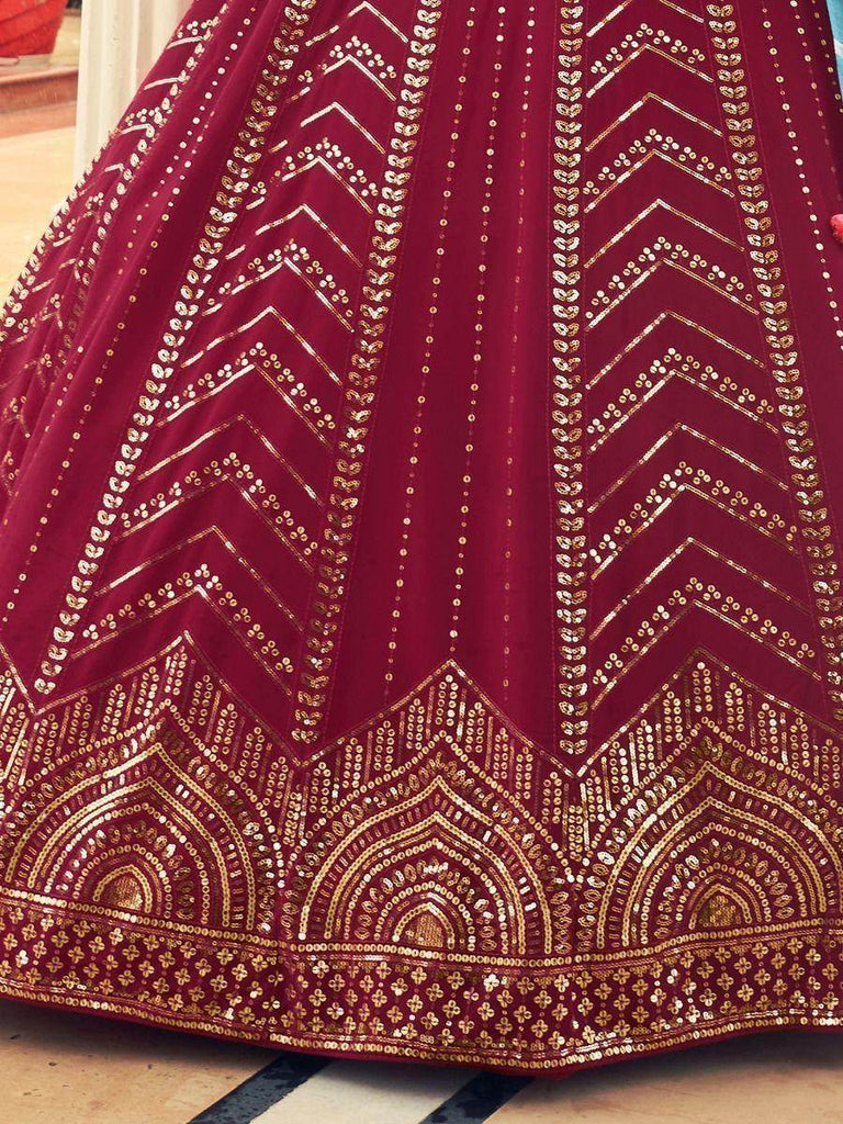 Astonishing Dark Pink Sequins Work Georgette Lehenga With Printed Dupatta