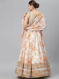 Off White & Peach-Coloured Embellished Sequinned Semi-Stitched Myntra Lehenga