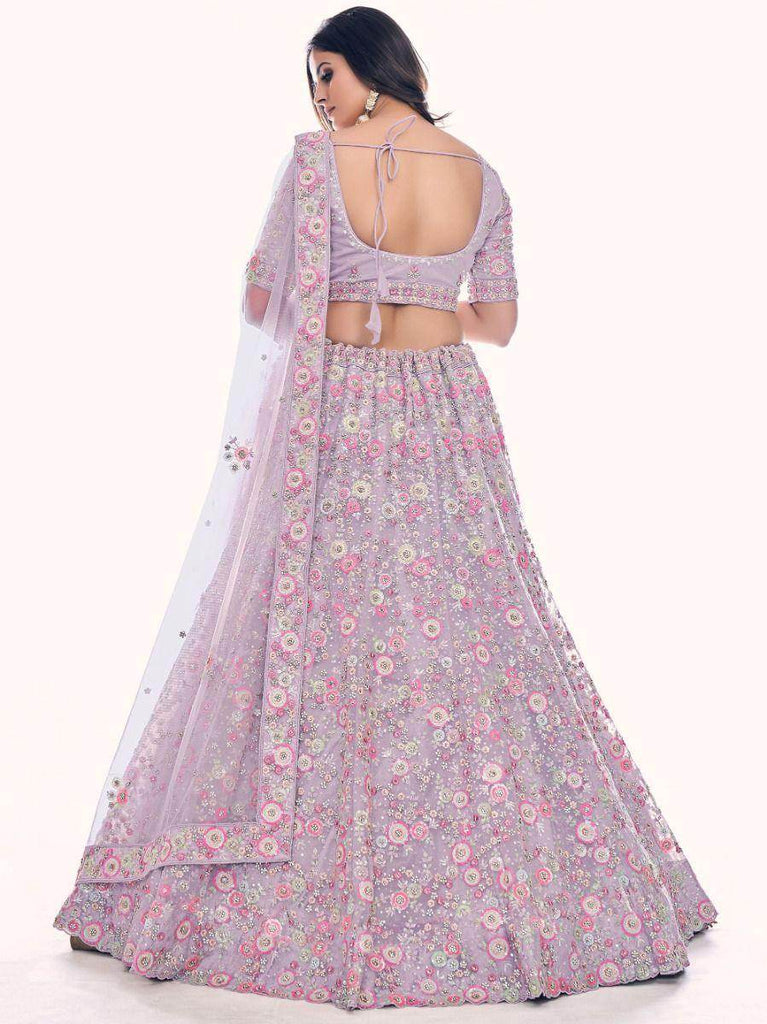 Attractive Lavender Embroidered Soft Net Lehenga Choli