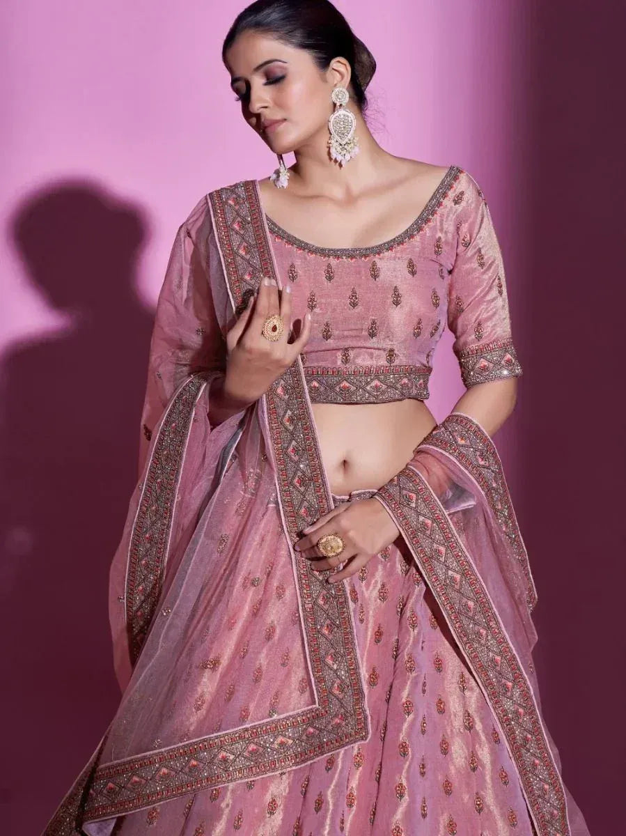 Pink embroidered lehenga choli with matching dupatta, perfect for Indian ethnic wear occasions