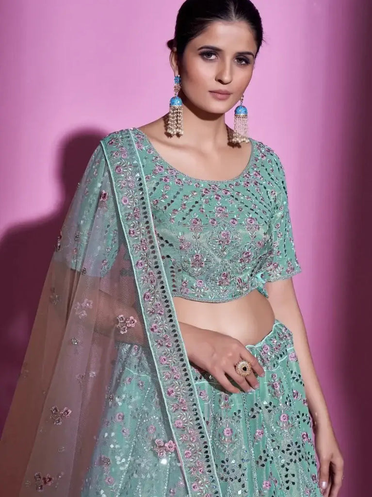 Precious Sea-Green Thread Embroidered Gota Silk Lehenga Choli