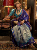 Lovely Purple Zari Weaving Satin Wedding Wear Saree With Blouse