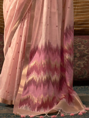 Precious Peach Handloom Weaving Silk Festival Wear Saree With Blouse