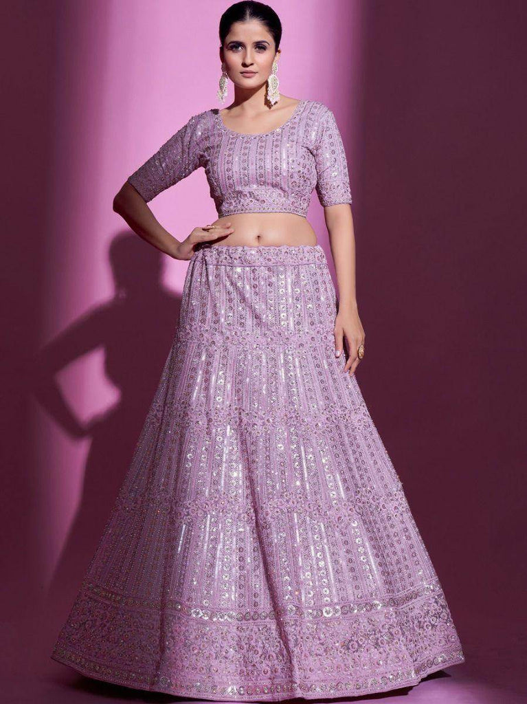 Fantastic Light-Purple Sequins Embroidered Soft Net Lehenga Choli