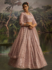 Desirable Mauve Net Embroidered Party Wear Lehenga Choli With Dupatta