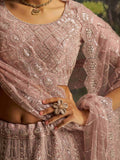 Desirable Mauve Net Embroidered Party Wear Lehenga Choli With Dupatta