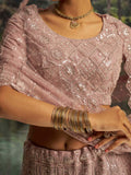 Desirable Mauve Net Embroidered Party Wear Lehenga Choli With Dupatta
