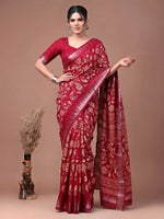 Lovable Red Zari Border Silk Festive Wear Saree With Blouse