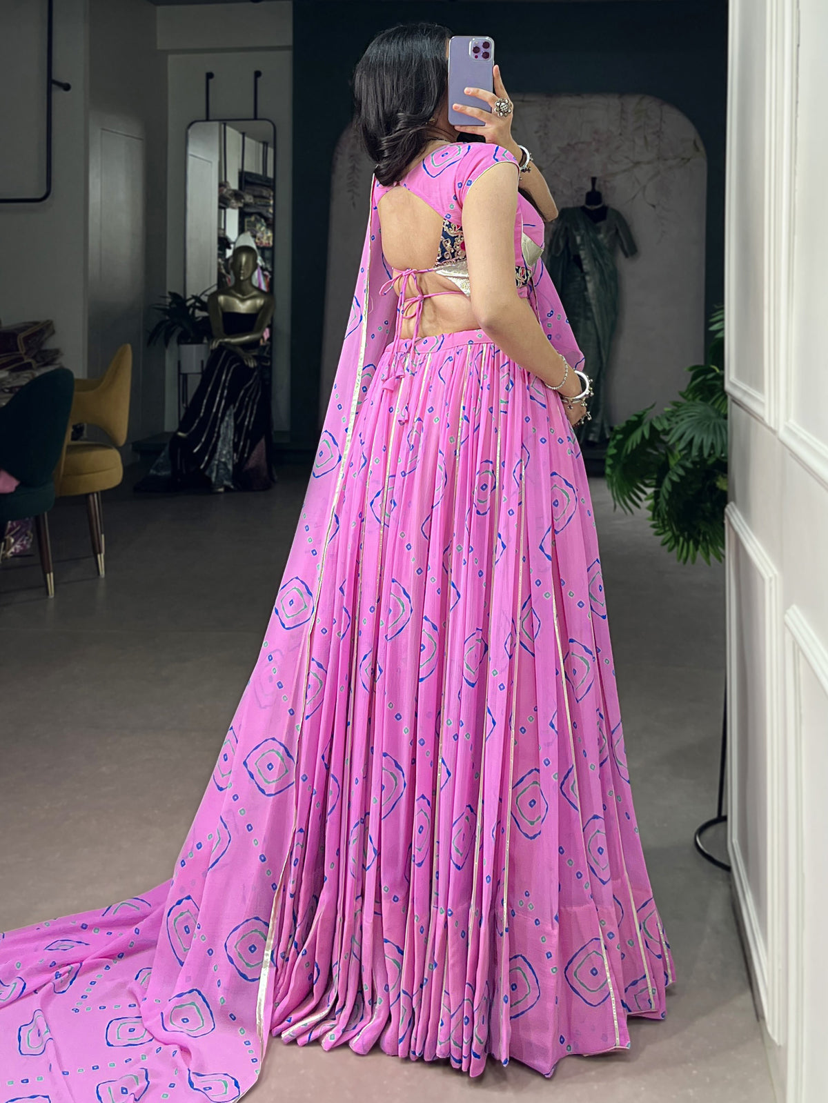 Regal Baby Pink Bandhej Printed Georgette Navratri Wear Lehenga Choli