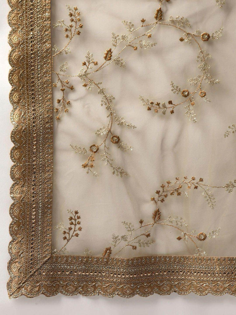 Beige Embroidered Sequinned Unstitched Myntra Lehenga & Blouse With Dupatta