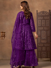 Precious Purple Embroidered Net Function Wear Sharara Suit