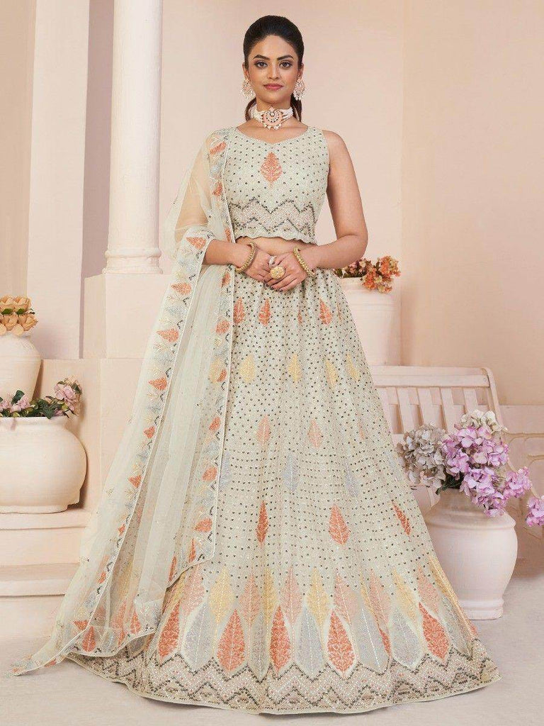 Gorgeous Off-White Sequins Net Traditional Lehenga Choli With Dupatta