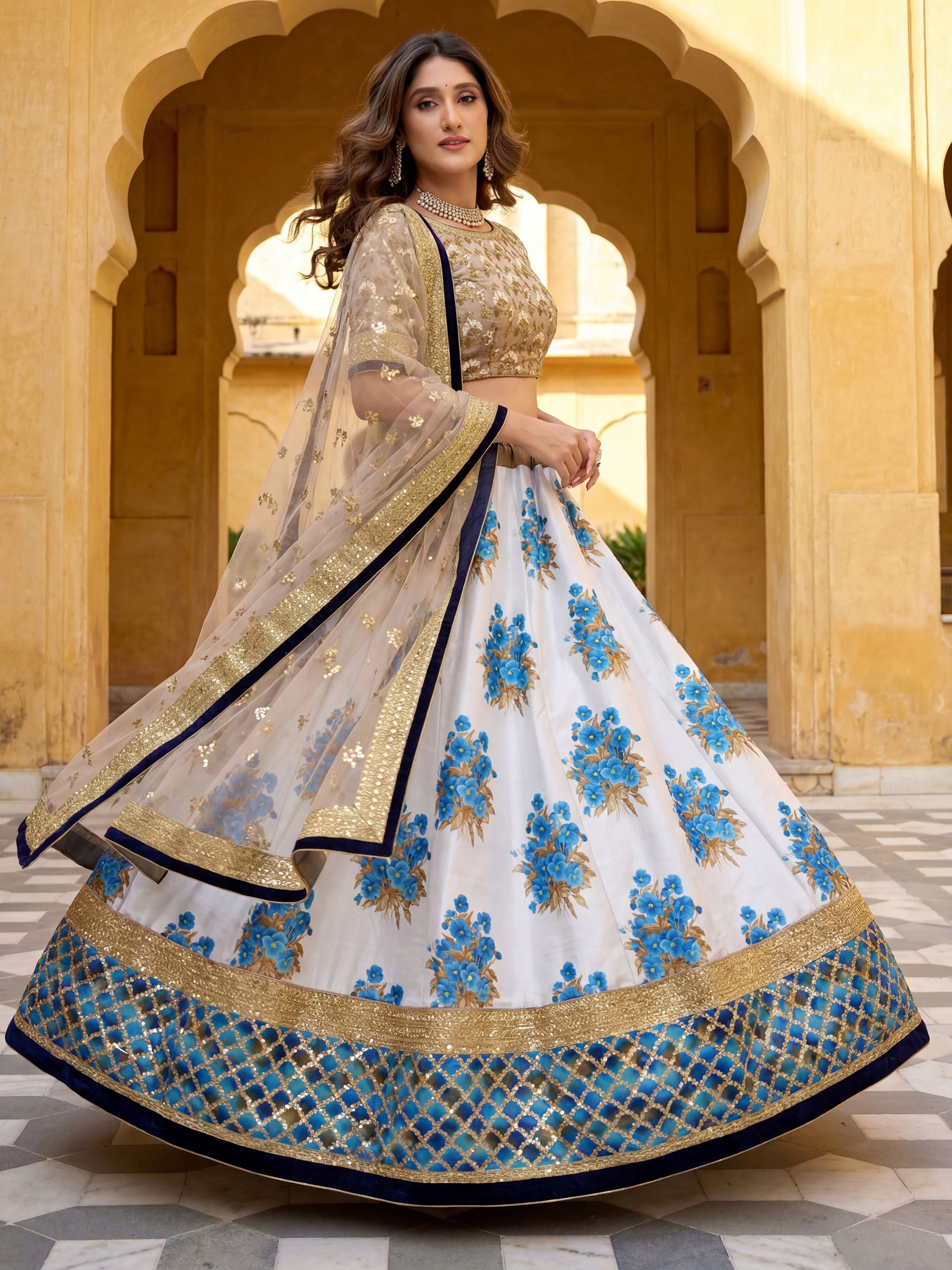 Pretty Multi-Color Sequins Silk Function Wear Plus Size Lehenga Choli