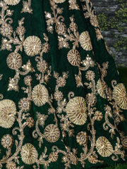 Bottle Green Embroidered Velvet Bridal Lehenga Choli With Pastel Green Dupatta