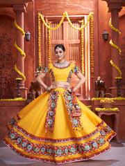 Wonderful Yellow Gamthi Work Silk Festival Rajwadi Ghaghra Choli