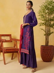 Elegant Purple Embroidered Organza Festival Wear Palazzo Suit