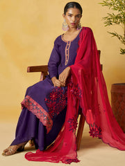 Elegant Purple Embroidered Organza Festival Wear Palazzo Suit