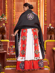 Graceful White Gamthi Work Silk Traditional Wear Rajwadi Ghaghra