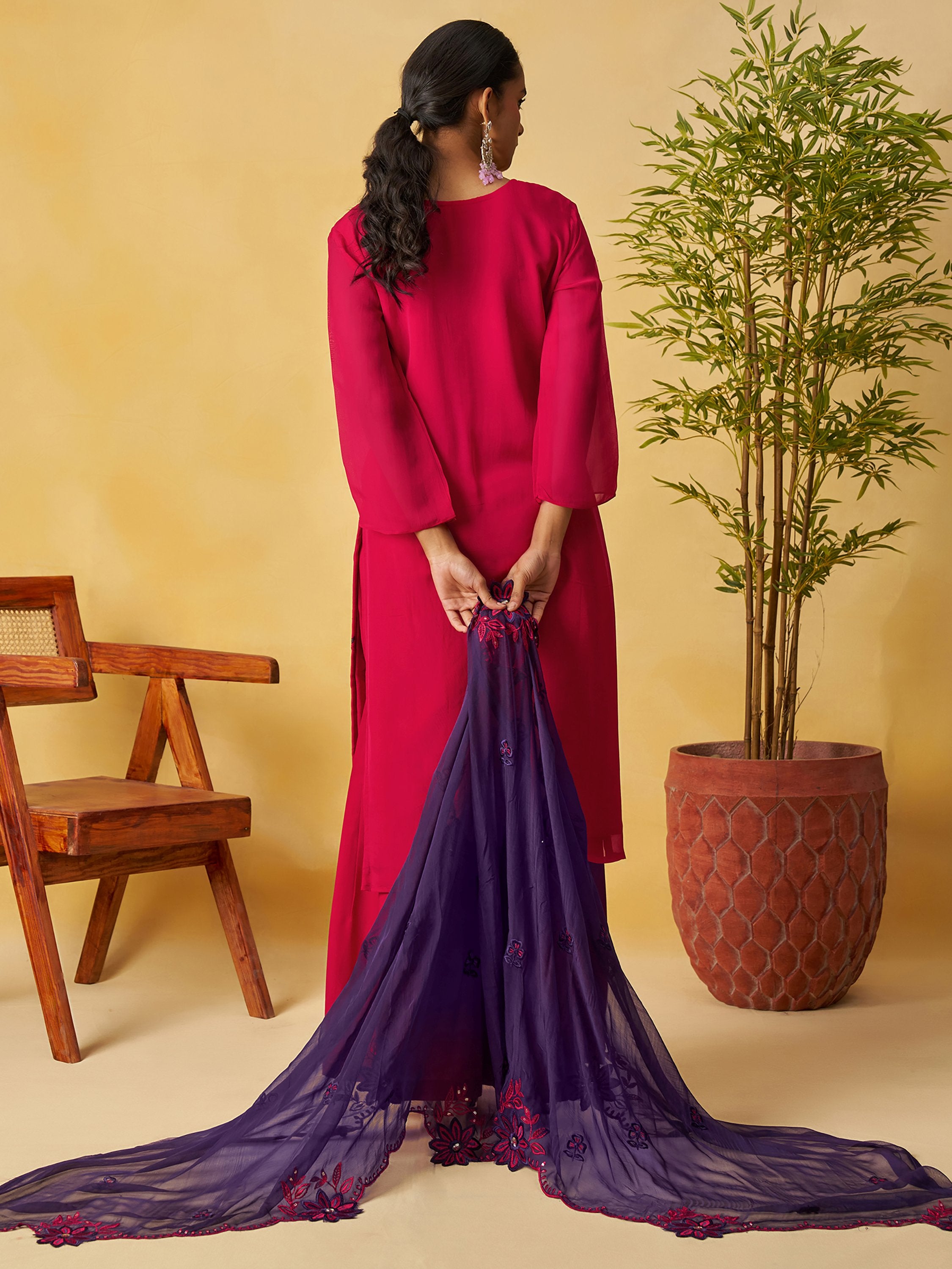 Graceful Pink Embroidered Organza Function Wear Palazzo Suit