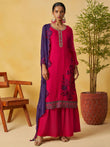 Graceful Pink Embroidered Organza Function Wear Palazzo Suit