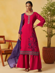Graceful Pink Embroidered Organza Function Wear Palazzo Suit