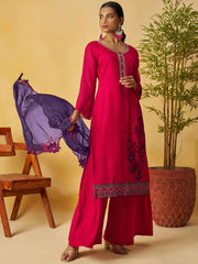 Graceful Pink Embroidered Organza Function Wear Palazzo Suit