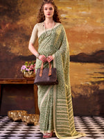 Fabulous Green Printed Tussar Silk Office Wear Saree With Blouse
