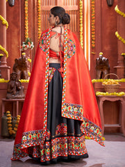 Attractive Black Gamthi Work Silk Traditional Rajwadi Chaniya Choli
