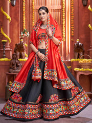 Attractive Black Gamthi Work Silk Traditional Rajwadi Chaniya Choli