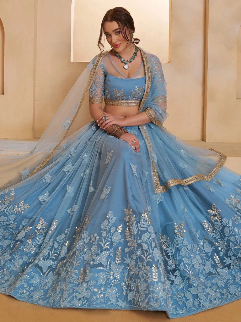 Dreamy Light Grey Sequins Net Reception Wear Lehenga Choli With Dupatta