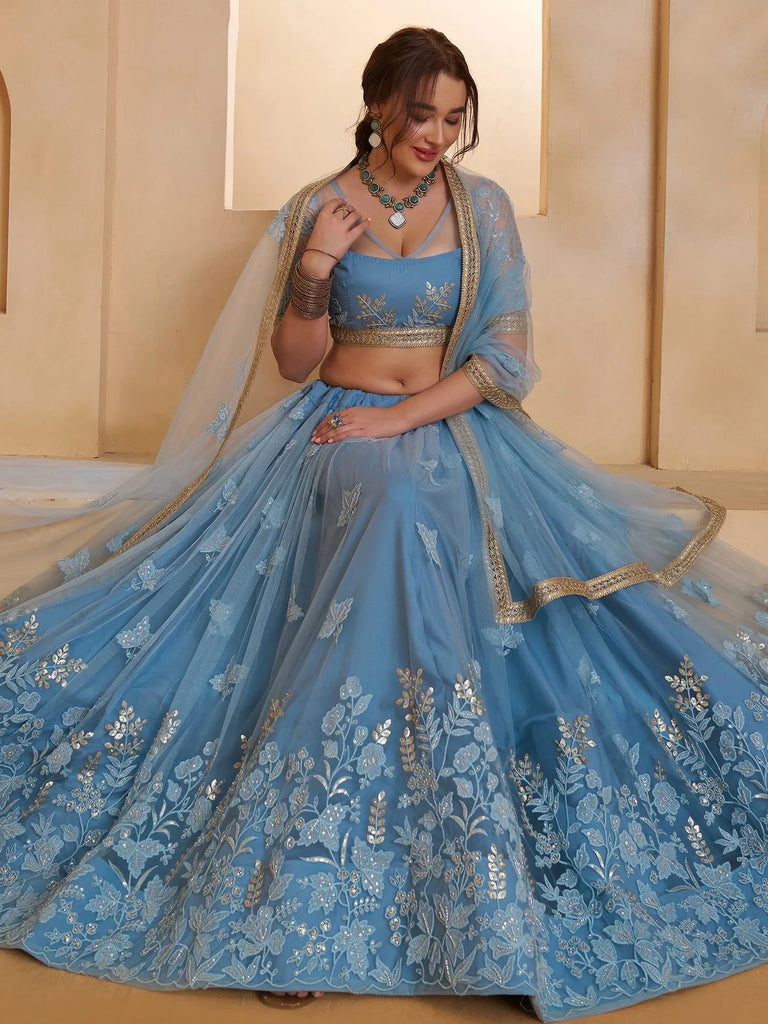 Dreamy Light Grey Sequins Net Reception Wear Lehenga Choli With Dupatta