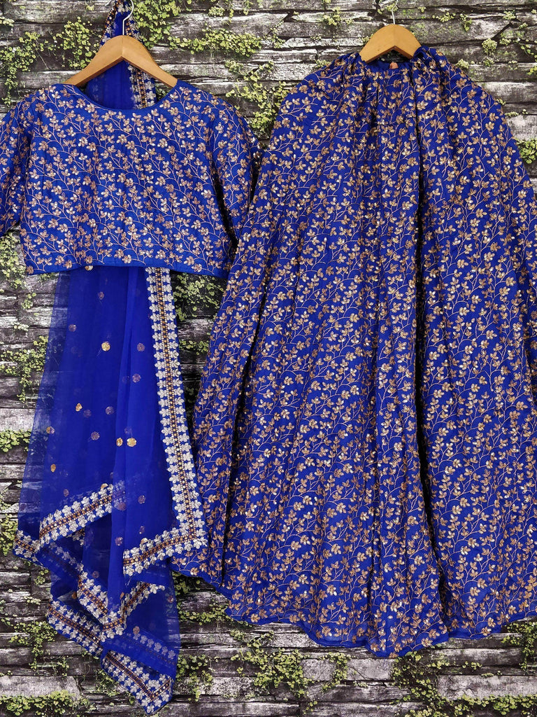 Blue Zari Embroidered Silk Bridal Lehenga Choli