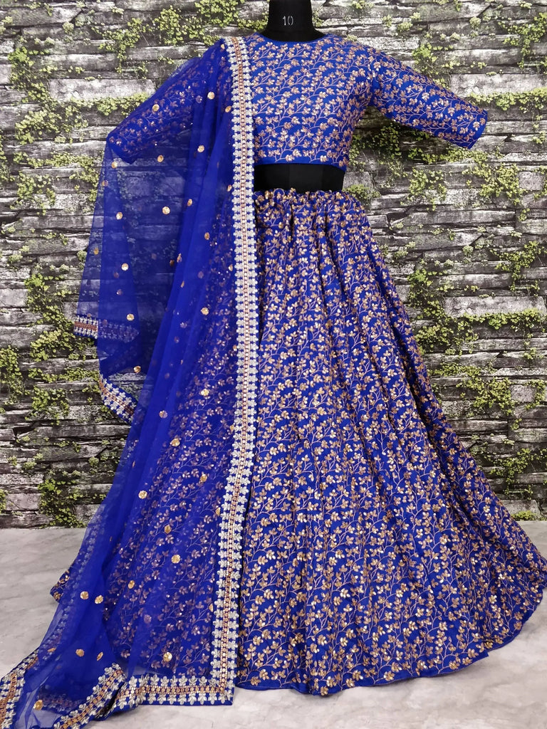Blue Zari Embroidered Silk Bridal Lehenga Choli
