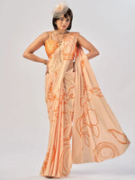 Beautiful Peach Printed Satin Casual Wear Saree With Blouse