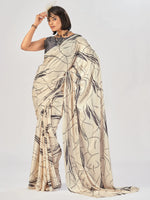 Stunning Off-White Printed Satin Daily Wear Saree With Blouse